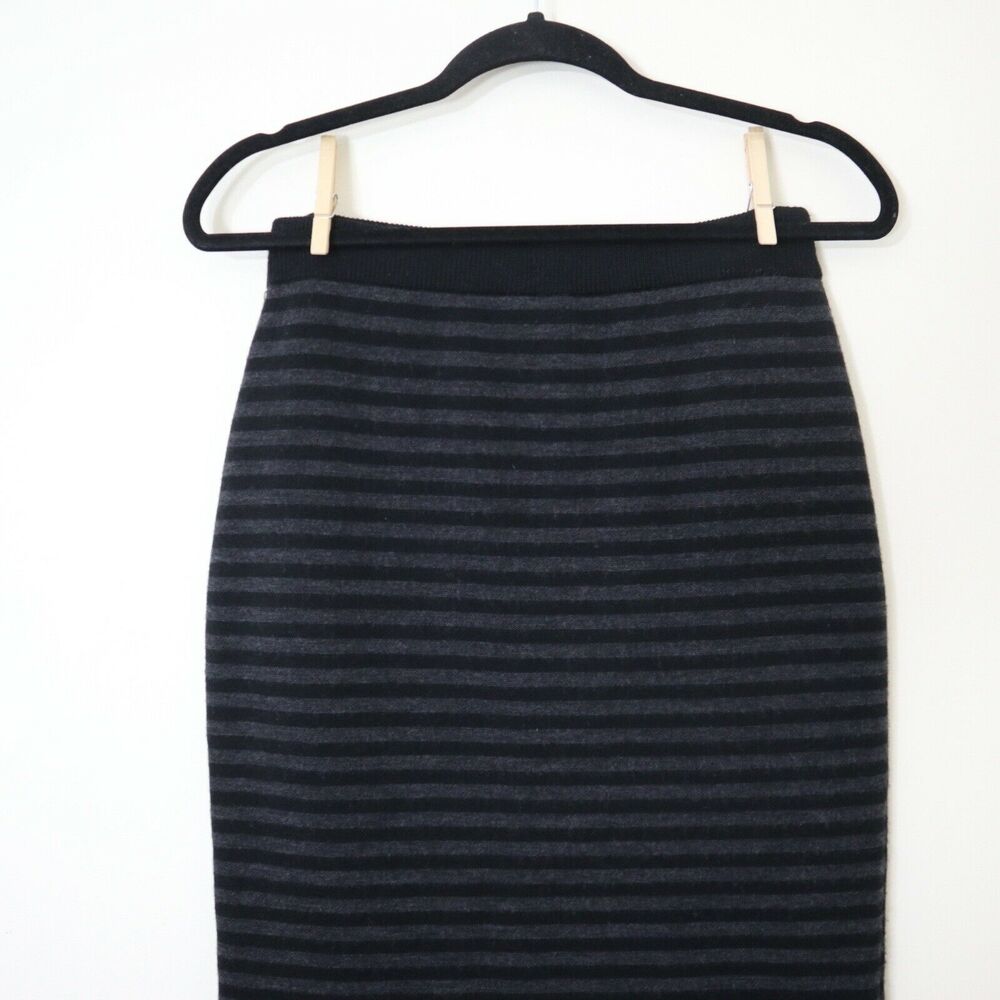 Eileen Fisher Size XS Merino Wool Double Knit Knee Length Pencil Stripe Skirt - Picture 9 of 11